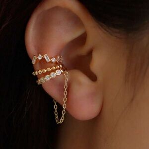 Gold Tone 3-Piece Ear Cuff Set – Zinc Alloy Non-Pierced Jewelry